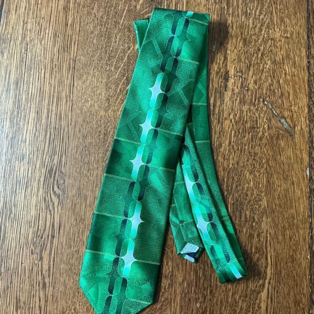 Fratello Mens Necktie Tie Green And Black Geometric Design ￼